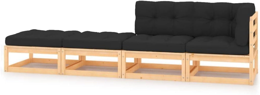 Lounge tuinmeubelset balkon meubelset tuinlounge set 4-dlg. tuin-loungeset met kussen massief grenen - QUORE