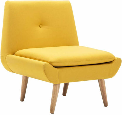 Fauteuil – Zitzetel – Leunstoel – Ruststoel – Stoel – Gele Polyester Bekleding – Massief Rubberwood Poten