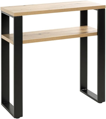 HAKU Console eiken, zwart, MDF, metaal - Maat: B 70 cm x H 75 cm x D 28 cm, Stijl: Modern