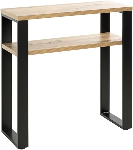 HAKU Console eiken, zwart, MDF, metaal - Maat: B 70 cm x H 75 cm x D 28 cm, Stijl: Modern