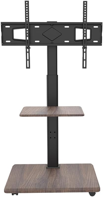 Mobiele Tv-standaard Met Houten Voet – Verrijdbare Tv-standaard – Tv-standaard Op Wielen – Tv-Trolley – Tv-Onderstel – Voor 32-70 Inch, Tot 45 Kg – In Hoogte Verstelbaar Tot Ca. 130 Cm, Draaibaar ±25 Graden