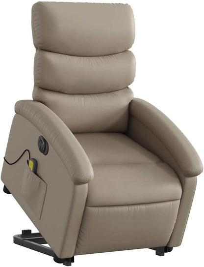 Massagestoel – Relaxfauteuil – Sta-Op Stoel – Elektrische Ligstoel – Massagefauteuil – Kunstleer Cappuccino – 6-Punts Vibratiemassage – Elektrisch Verstelbare Rugleuning en Voetensteun
