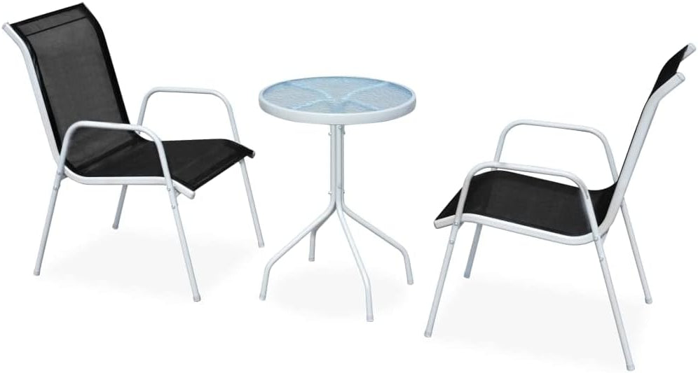 3-Piece Bistro Set Steel Black, Garden Furniture Set, Outdoor Dining Group, Furniture Set for Cozy Meals Outdoor - QUORE
