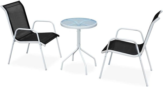 3-Piece Bistro Set Steel Black, Garden Furniture Set, Outdoor Dining Group, Furniture Set for Cozy Meals Outdoor - QUORE