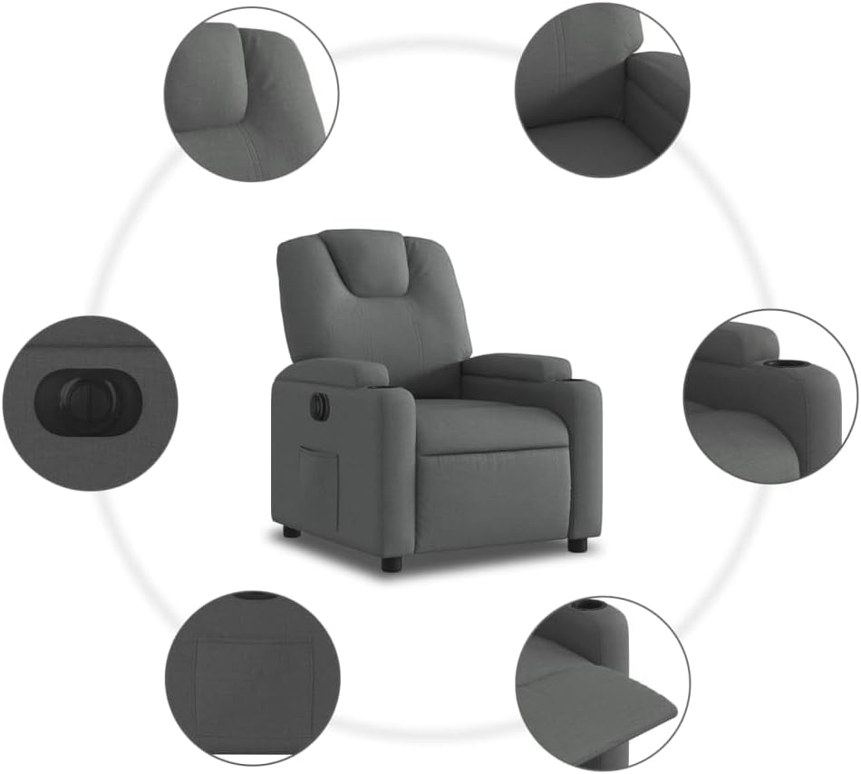 Armchair, Reclining Chair, Sleeping Chair, Electric Chair with Adjustable Backrest, Dark Grey Fabric
