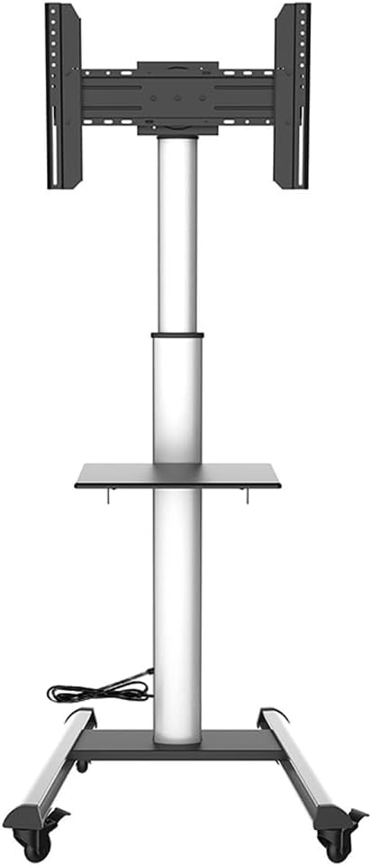 Mobiele tv-standaard met plank – Verrijdbaar tv-meubel, tv-standaard, tv-houder, tv-beugel – Zwart – Voor 32-75 inch – In hoogte verstelbaar tot 211 cm met stopcontacten en USB-poorten