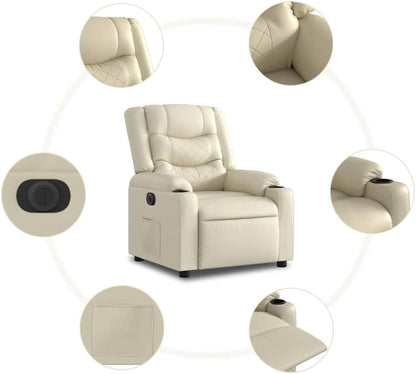 Relaxstoel – Elektrische Relaxstoel – Tv-Stoel – Ligstoel – Fauteuil – Crèmekleur – Kunstleer – Elektrisch Kantelsysteem – Maximaal 135 Graden Ligfunctie