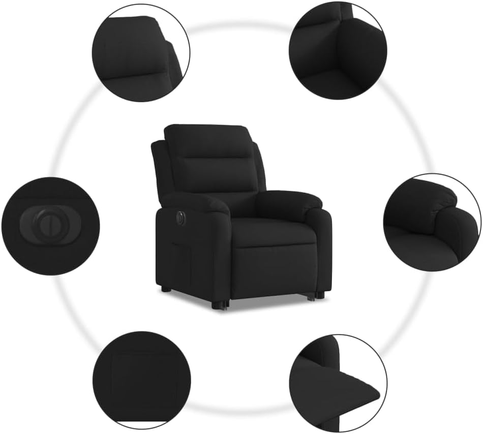 Relaxstoel met opstahulp – Elektrische relaxstoel – Tv-stoel – Ligstoel – Elektrische fauteuil – Zwarte stof – Kantelfunctie tot 135 graden – Comfortabele elektrische ligfunctie
