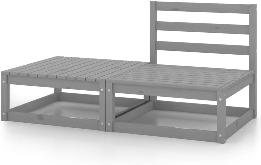 Lounge tuinmeubelset balkon meubelen set tuinlounge set 2-dlg. Tuin Loungeset Grijs grenen massief hout - QUORE