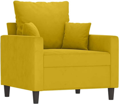 Fauteuil met kruk, geel, 60 cm, fluweel, loungestoel met kruk, fauteuil, moderne stoel, armleuningstoel, leesstoel voor woonkamer, slaapkamer