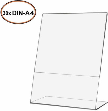 A4 Acryl Displaystandaards – Tekenhouder – Posterhouder – Menuhouder – Kaarthouder – 30X A4 Portret – Helder Acryl 2,5 Mm – Schuin L-Vormig, Vrijstaand