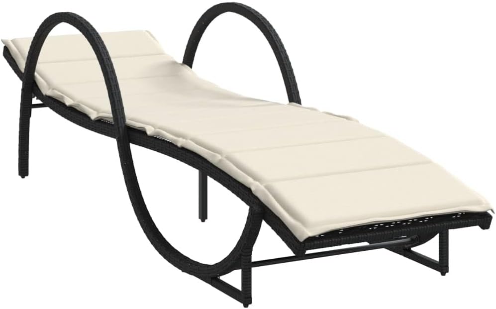 Ligbedden – Ligstoelen – Zonnebedden – Tuinstoelen – Loungebedden – Set van 2 – Zwart poly rattan – Inclusief dikke kussens
