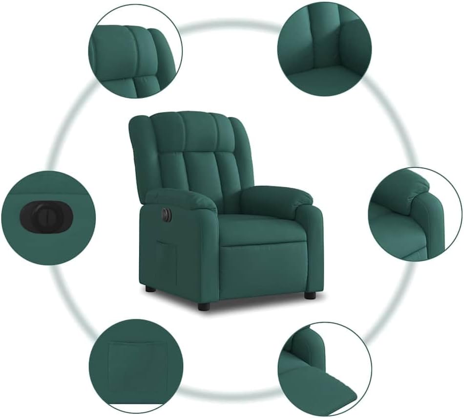 Elektrische Massagestoel, Fauteuil, Verstelbare Rugleuning, Voetsteun, Tv-Stoel, Relaxstoel met Ligfunctie, Ligstoel, Gestoffeerde Stoel, Fauteuil (lichtgrijs) (Donkergroen #29)