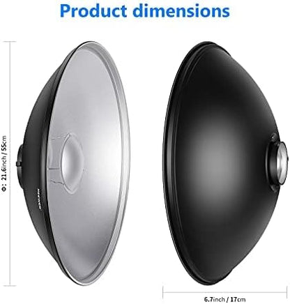 NEEWER 55 cm metalen schoonheidsschotel Bowens Mount Reflector met witte diffuser, honingraatrooster voor stroboscoopflits videolamp, compatibel met Godox AD600 NEEWER CB60 Q4 Vision 4 S101-serie,