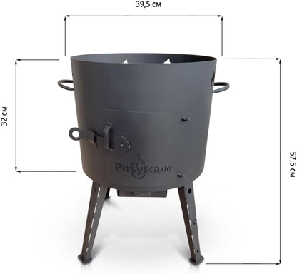 kazan Dutch Oven with Cast Iron Pan, Round Bottom with Lid (12 Litres), KazanoFF, Outdoor, Fire Bowl, Camping - QUORE