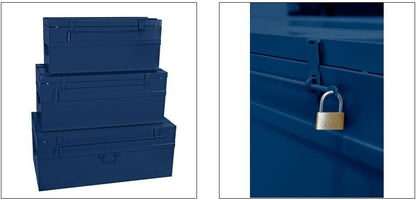 Cogex - Set van 3 metalen dozen, hangslot, blauw, 70700 x 330 x 310 mm, 100800 x 390 x 340 mm, 150900 x 450 x 370 mm