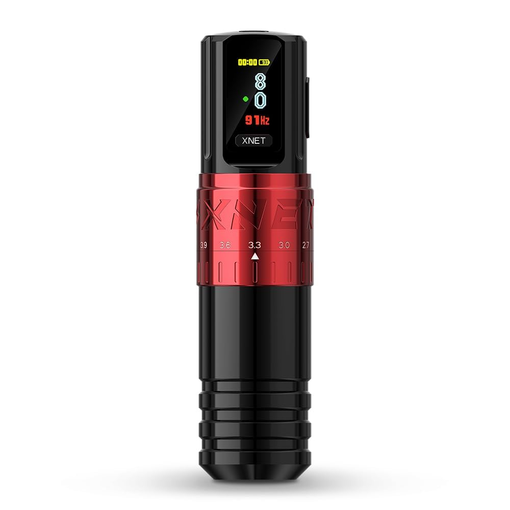 Vipera - Tattoo Machine - Tattoo pen - Tattoo Set - Complete set voor beginners & gevorderden - Verstelbare slag 2.4-4.2mm - 10500Rpm - 2400mah - Tattoo Machine Pen - Rood - QUORE