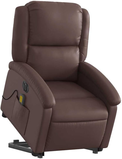 Massagestoel – Relaxfauteuil – Tv-Stoel – Elektrische Relaxstoel – Elektrische Massagestoel – Opsta-Ondersteuning – 6-Punts Vibratiemassage – Kunstleren Bekleding Bruin