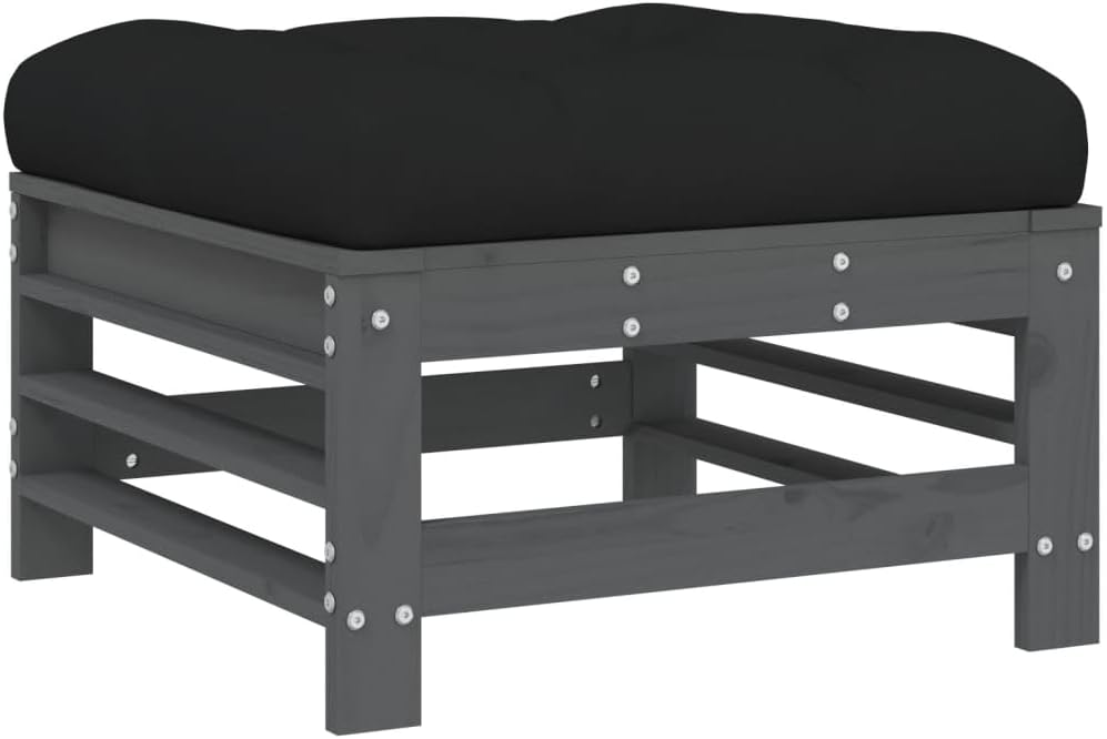 vidaXL 3-piece Lounge set with cushions solid wood grey - QUORE