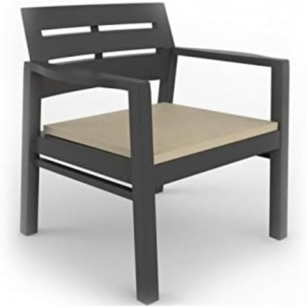 Garden furniture set, 4-piece, anthracite, 2-seater sofa + 2 armchairs + coffee table + 3 cushions ecru - QUORE
