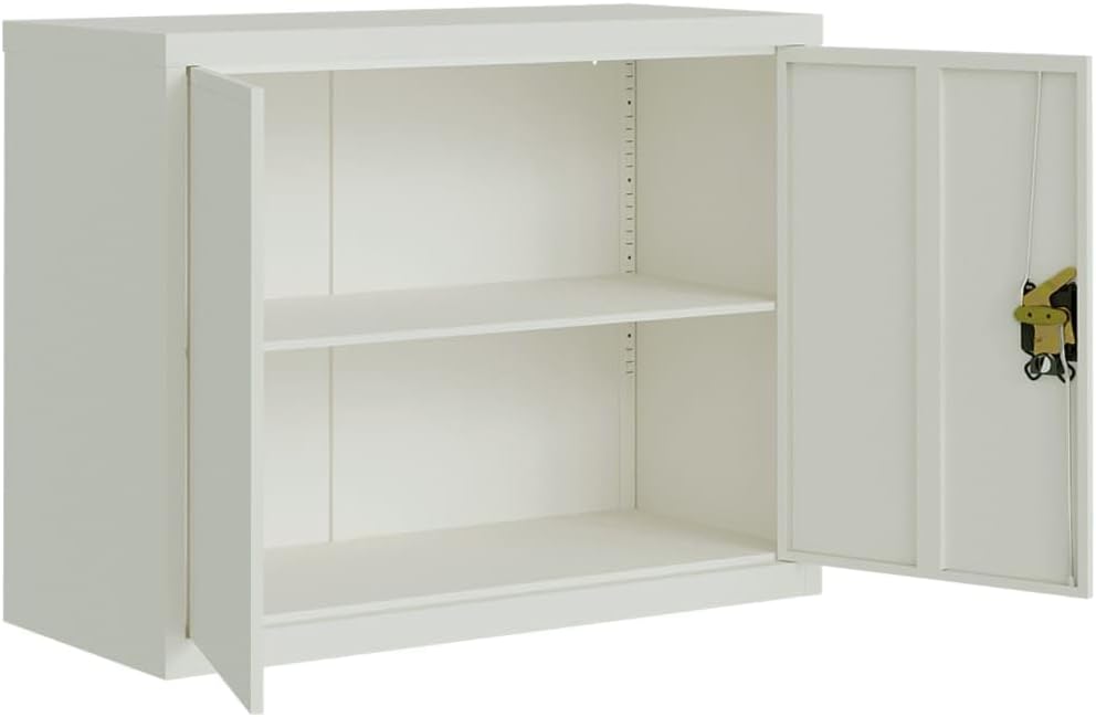 Gecheer Filing cabinet, office cabinet, locker cabinet with 2 doors, office, workplace, metal storage cabinet, light grey, 90x40x70cm, steel - QUORE