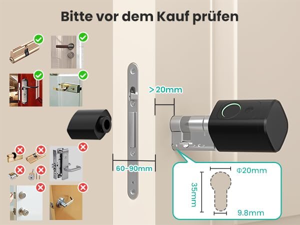 AVATTO Smart deurslot met vingerafdruk en wachtwoord voor 60-90 mm deuren, de lengte van de sluitcilinder is instelbaar, met sleutel, IC-kaart, ondersteunt Smart Life App afstandsbediening