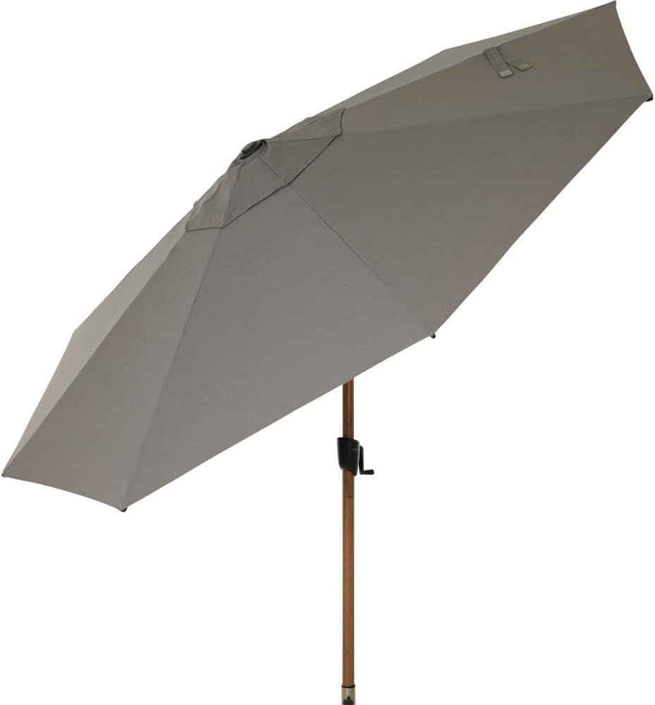 Siena Garden Vero middenstokscherm houtlook Ø 300 cm frame aluminium houtlook, bekleding 100% polyester, 280 g/m² in taupe-gemêleerd, UPF 50+