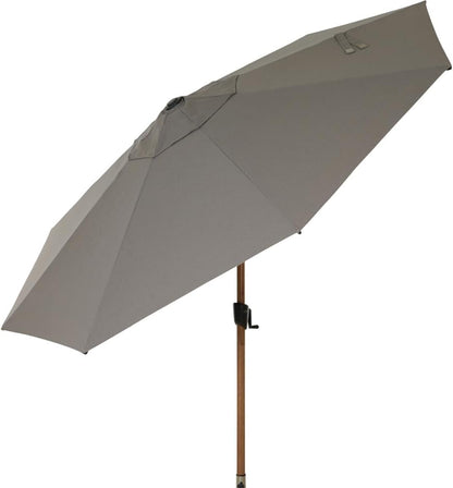 Siena Garden Vero middenstokscherm houtlook Ø 300 cm frame aluminium houtlook, bekleding 100% polyester, 280 g/m² in taupe-gemêleerd, UPF 50+