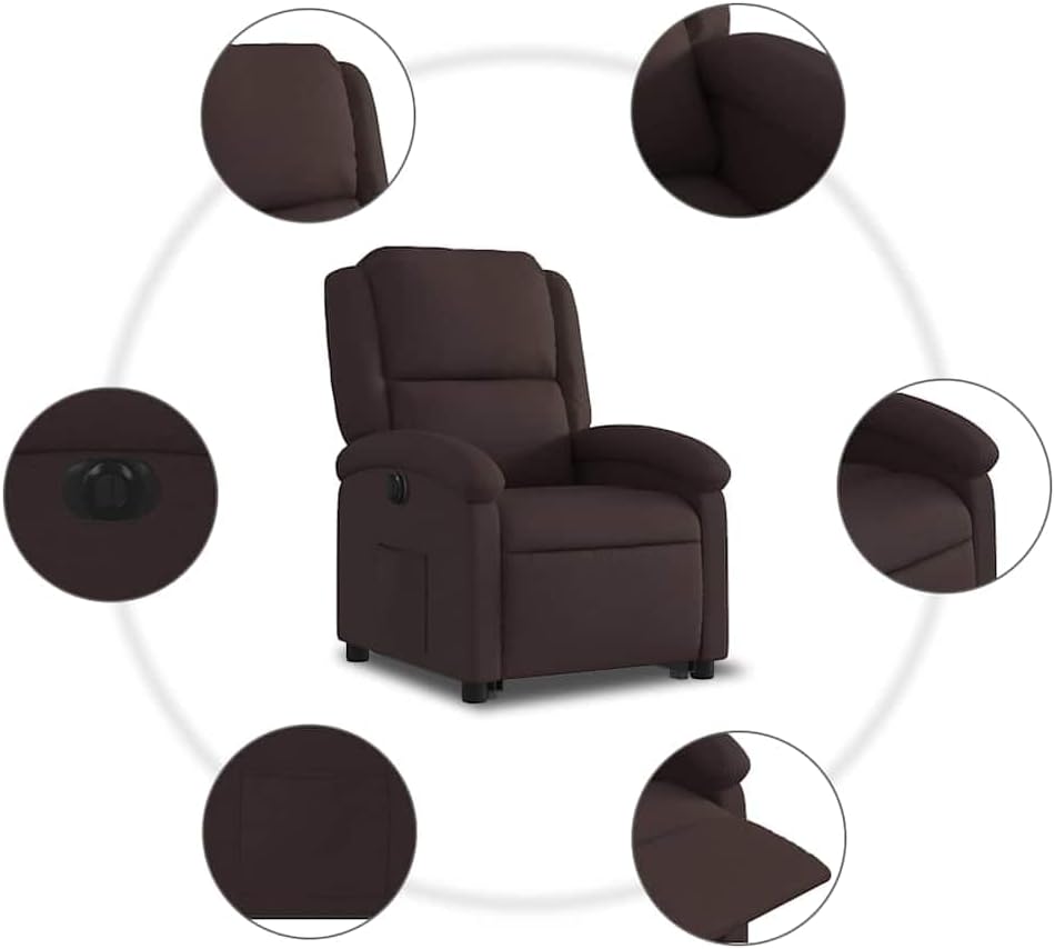 Relaxstoel Met Opstahulp – Elektrische Relaxstoel – Tv-Stoel – Ligstoel – Enkele Stoel – Donkerbruin Polyester – Elektrisch Kantelsysteem – Maximaal 135 Graden Ligpositie