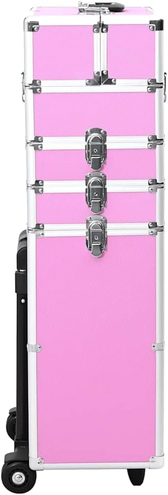 vidaXL Make-Up Trolley Aluminium Roze Koffer Opmaaktrolley Cosmeticatrolley
