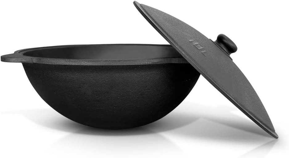 Utschak KazanoFF Fire Oven with Cast Iron Pan Round Base with Lid (22 Litres) Outdoor Fire Bowl Camping Kazan Goulash Cannon Dutch Oven (Set 5) - QUORE