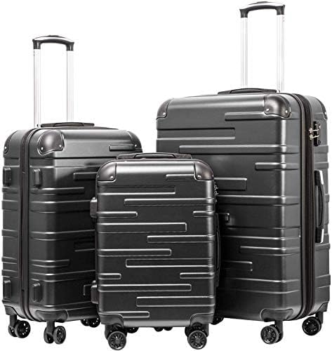 COOLIFE 3-delige kofferset Bagagesets Carry On Hand Cabine Bagage Medium Koffer Grote Inchecken Uitbreidbare Koffer met harde schaal reiskofferset met TSA-slot ABS kofferset(Grijs, 56+67+77cm)