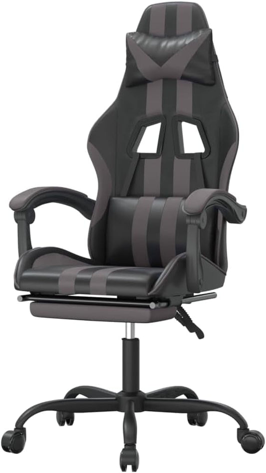 Gamestoel – Gaming chair – Gamingstoel – Game stoel – Bureaustoel – Verstelbare Rugleuning – Kunstleer Zwart-Grijs
