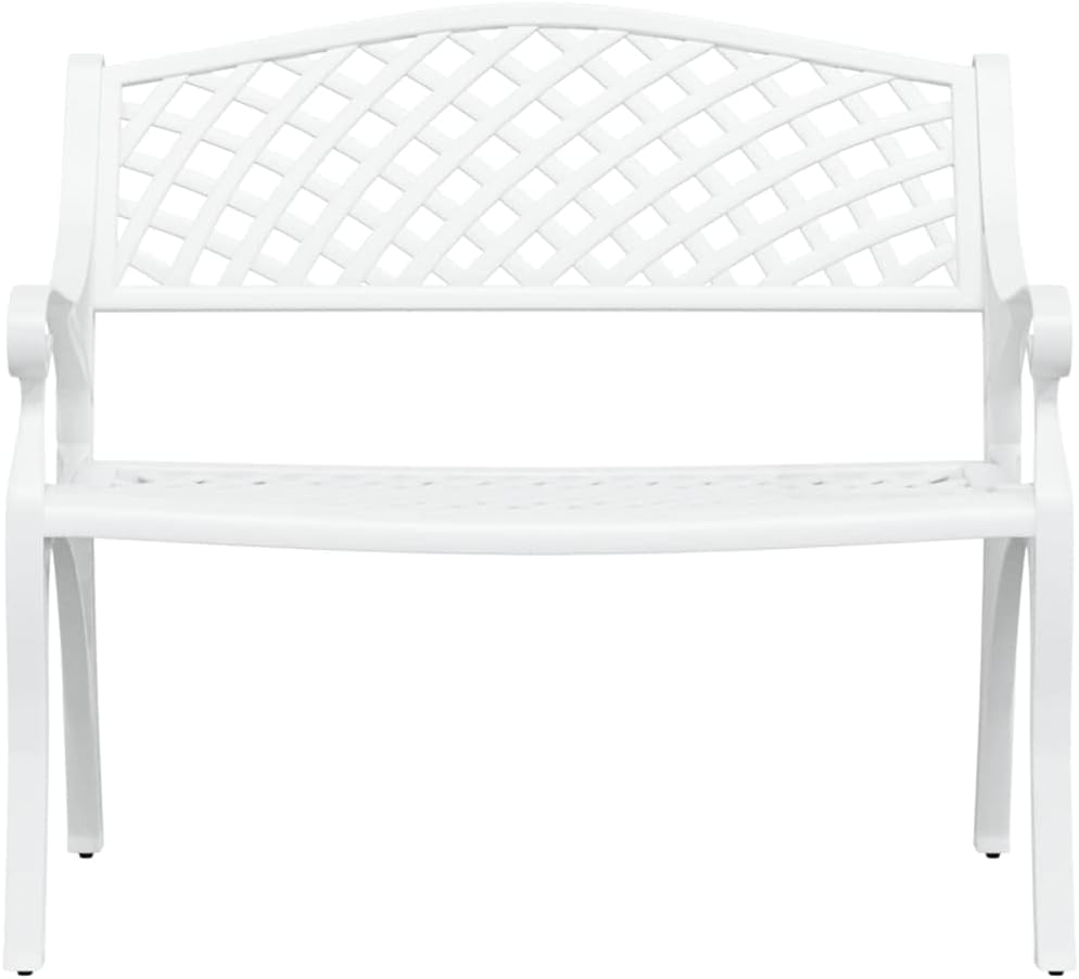 Tuinbank, 102 cm, gegoten aluminium, wit, klassieke zitbank voor tuin, balkon, terras - QUORE