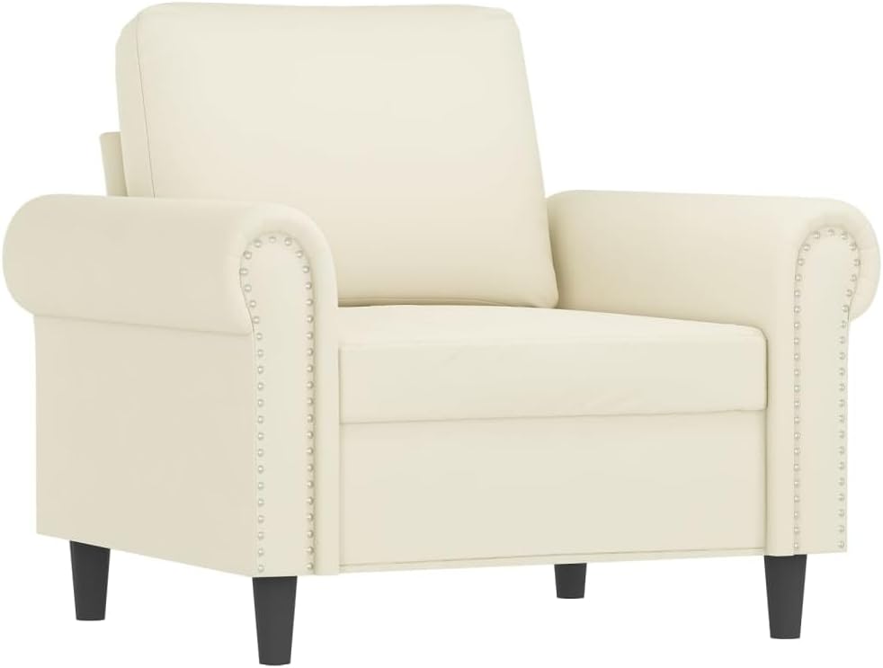 Fauteuil met Kruk – Loungestoel – Moderne Stoel – Armleuningstoel – Leesstoel – Crème Fluweel – Comfortabele Zitting – Stevig Frame