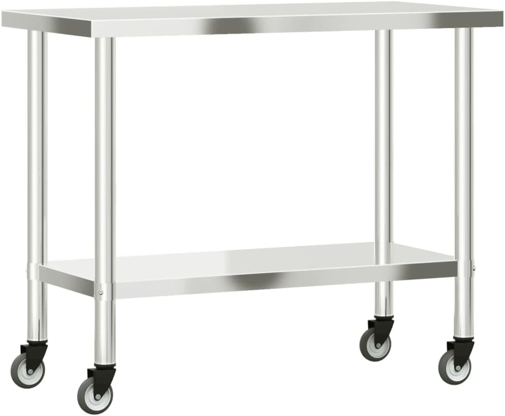 Keukenwerktafel met wielen – Werktafel – Bereidingstafel – Voedselbereidingsbank – Cateringwerkblad – Roestvrij Staal – 110 x 55 x 85 cm