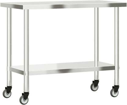 Keukenwerktafel met wielen – Werktafel – Bereidingstafel – Voedselbereidingsbank – Cateringwerkblad – Roestvrij Staal – 110 x 55 x 85 cm