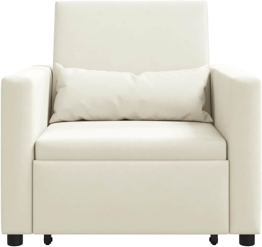 Uitschuifbare slaapbank, eenpersoons, crème, 90 x 165 x 87 cm, fluweel, Scandinavische stijl, stoel voor woonkamer, slaapkamer, werkkamer, logeerkamer - QUORE