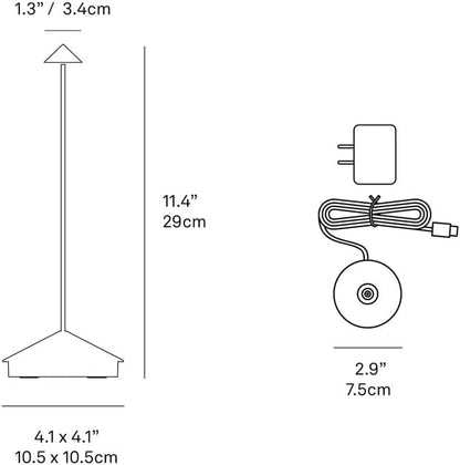 Zafferano Pina Pro, oplaadbare draadloze LED tafellamp, dimmer touch 2700K, IP54 binnen/buiten gebruik, lange levensduur van de batterij, aluminium behuizing, H29cm - Donkergrijs