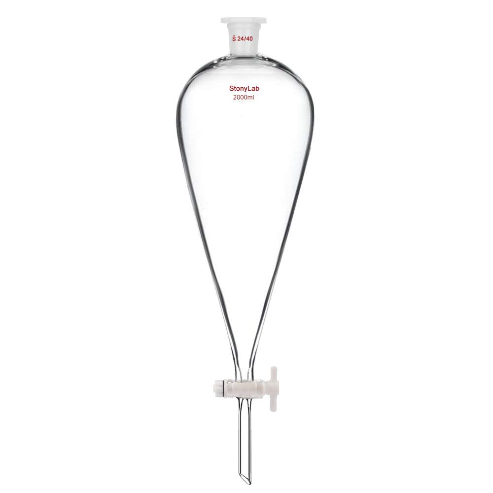 stonylab Borosilicaat Glas 2000ml Zware Wand Conische Scheitrechter met 24/40 Gewrichten en PTFE Afsluitkraan, 2000ml