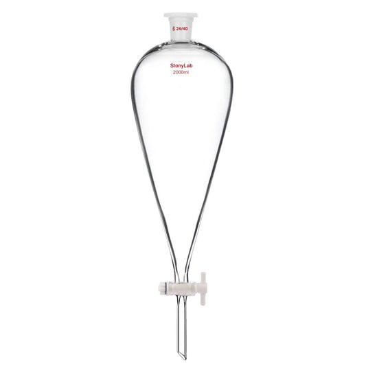 stonylab Borosilicaat Glas 2000ml Zware Wand Conische Scheitrechter met 24/40 Gewrichten en PTFE Afsluitkraan, 2000ml