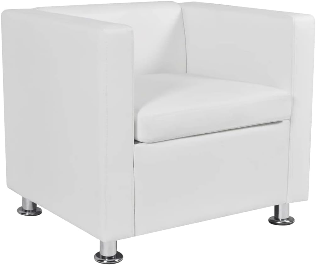 Fauteuil – Armstoel – Lounge Chair – Tv Stoel – Werkkamerstoel – Witte Kunstleren Bekleding – Brede Zitting Met Dik Kussen