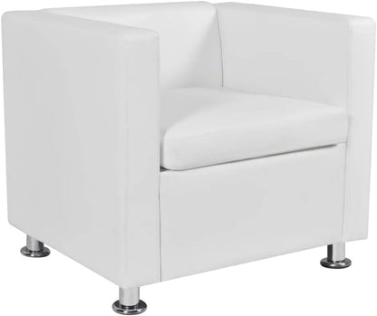 Fauteuil – Armstoel – Lounge Chair – Tv Stoel – Werkkamerstoel – Witte Kunstleren Bekleding – Brede Zitting Met Dik Kussen