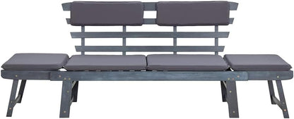 vidaXL Garden bench with cushions 2-in-1 190 cm solid acacia wood grey