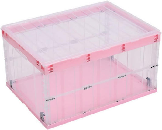 TUKA-i-AKUT TKD8640 Opvouwbare opbergdozen met deksel, stapelbaar opvouwbaar, stabiele stapelkisten met handgreep, stapelbak, organizer, vouwdozen, stapelboxen, doorzichtig, 6 x 55 l, roze, 6 x 55 l,