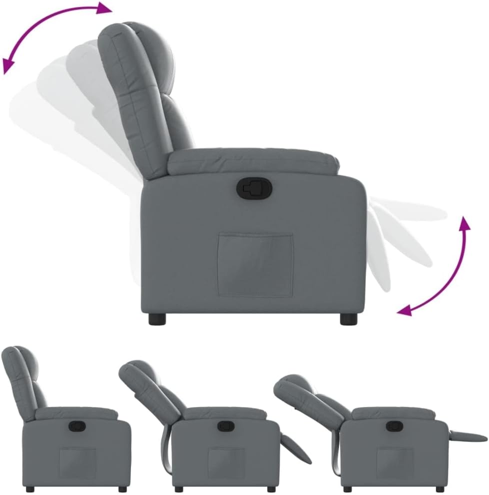 Verstelbare Fauteuil – Relaxstoel – Ligstoel – Fauteuil – Tv Stoel – Kunstleer – Grijs – Verstelbare Rugleuning – Zijvak