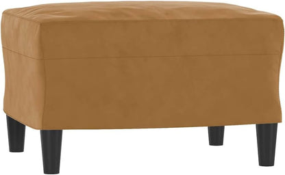 Fauteuil met kruk bruin 60 cm fluwelen gestoffeerde stoel relaxstoel comfortabel ontspannen robuust frame woonkamer zitgelegenheid modern design