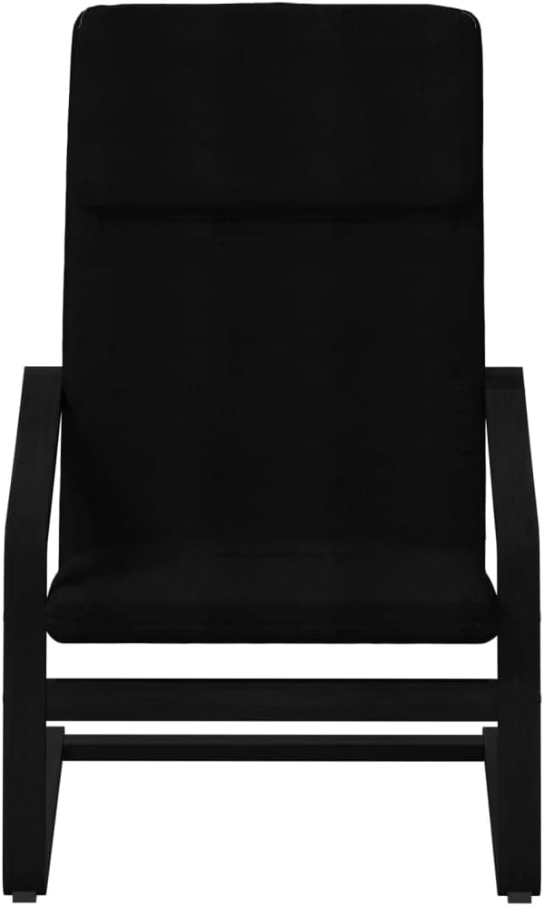 Relaxstoel – Poef – Tv-Stoel – Ligstoel – Enkele Stoel – Zwarte Ademend Stof – Massief Berkenhout Frame