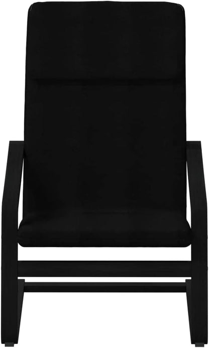 Relaxstoel – Poef – Tv-Stoel – Ligstoel – Enkele Stoel – Zwarte Ademend Stof – Massief Berkenhout Frame