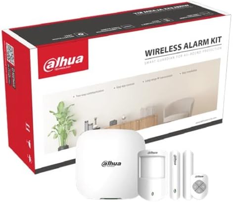 Dahua draadloze inbraakalarm set (draagfrequentie 868 MHz), inclusief alarmcentrale, draadloze afstandsbediening, draadloze magnetische deursensor en draadloze PIR-sensor